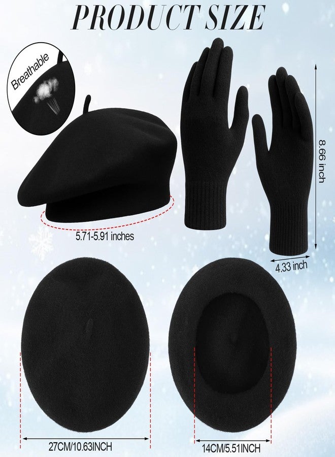Floraltop 3 Pack Beret Hat Scarf Glove Set French Hat Pashmina Shawl Scarf Winter Gloves Set Women Christmas Clod Weather(Black) - Image 2